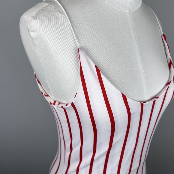 ON THRED UP - Gaze Red&White Striped Bodysuit Tank Rope Strap Double Lining - Picture 12 of 15